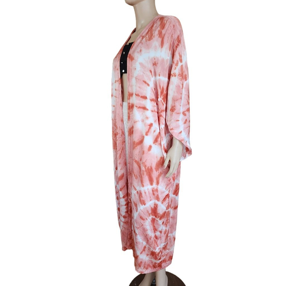 YOUNG FABULOUS & BROKE Kana Orange White Tie-Dye Kimono Kaftan S - Picture 3 of 6